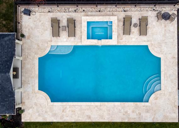 Birds eye view photo of 18x20 Custom Avalon Pool House in Wayne PA