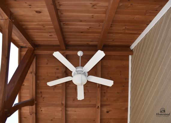 Ceiling fan with light and Timber Frame rafters on 18' x 22' Century Pool House with Timber Frame Pavilion - Gwynedd Valley PA