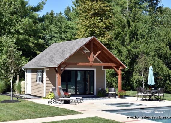 18' x 22' Custom Century Pool House with extended timberframe overhang in Gwynedd Valley PA