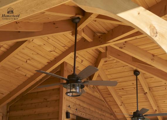 Ceiling fan & light combo in Timber Frame Avalon Pool House in Woodbine, MD