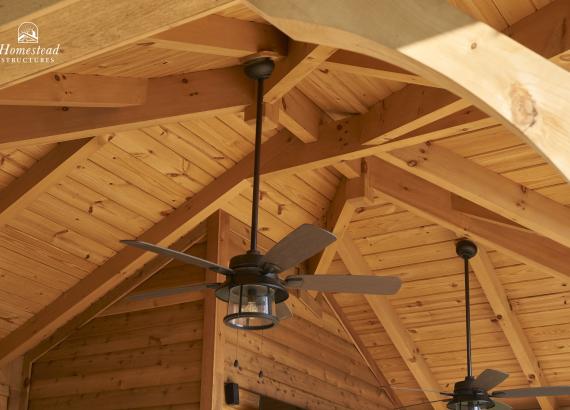 Ceiling and light fixtures of 18' x 22 Custom Avalon with Timberframe Rafters in Woodbine, MD