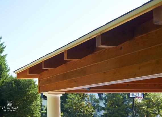 Timberframe details of 18' x 22' Timber Frame Avalon Pool House in Wayne PA