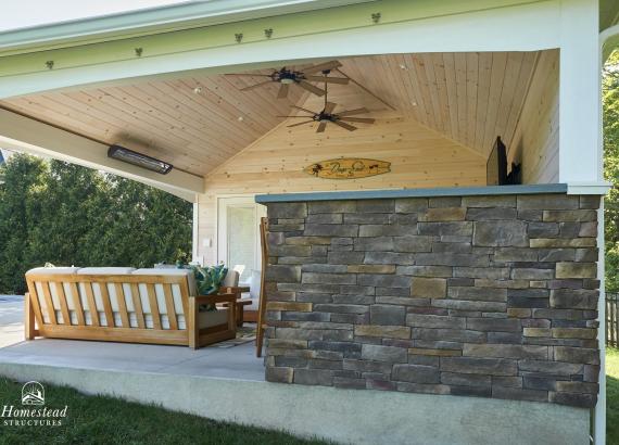 Stone wall of 18' x 24' Hip Roof Avalon Pool House in Harleysville PA
