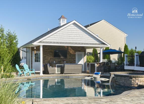 Exterior photo of 20' x 18' A-Frame Avalon Pool House in Gilbertsville PA