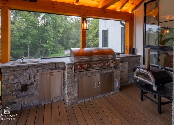 Outdoor Kitchen in Attached 20' x 20' Timber Frame Pavilion with Timbertech Deck in Royersford