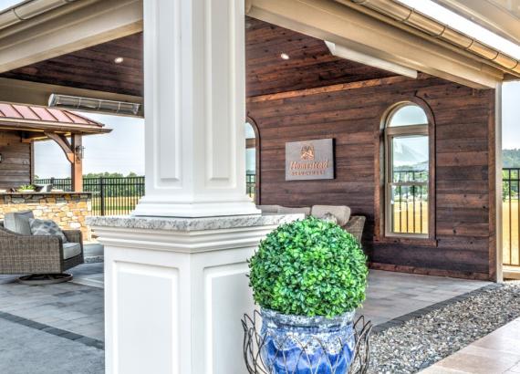 Custom columns and footers in 20' x 20' Vintage Pavilion with Danver Outdoor Kitchen in New Holland PA