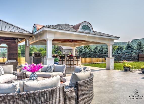 Custom columns and footers in 20' x 20' Vintage Pavilion with Danver Outdoor Kitchen in New Holland PA