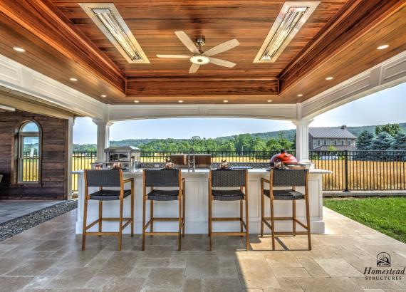 Etchwood ceiling in 20' x 20' Vintage Pavilion with Danver Outdoor Kitchen in New Holland PA