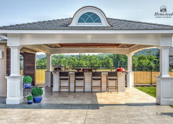 Custom columns and footers in 20' x 20' Vintage Pavilion with Danver Outdoor Kitchen in New Holland PA
