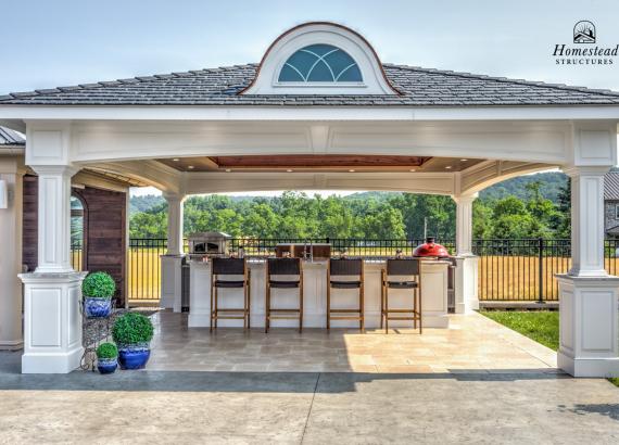 Custom columns and footers in 20' x 20' Vintage Pavilion with Danver Outdoor Kitchen in New Holland PA