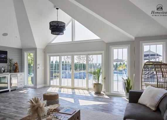 Finished interior of 20' x 22' Custom Hip Roof Pool House with Dormer in Mahweh NJ