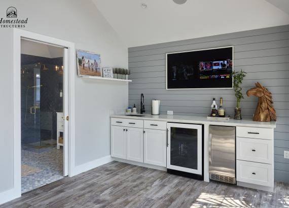 Kitchen in Finished interior of 20' x 22' Custom Hip Roof Pool House with Dormer in Mahweh NJ