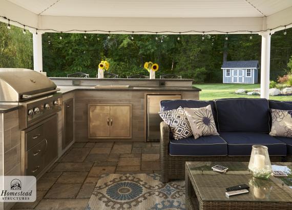 Stainless Steel Cabinets of 20' x 2' Attached Vintage Pavilion with Outdoor Kitchen in Bridgewater, New Jersey