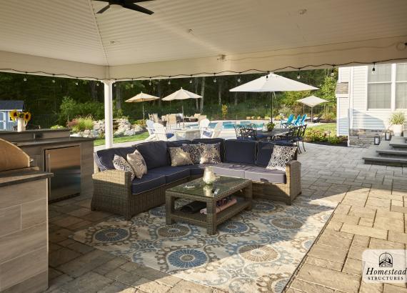 Under the Pavilion of a Outdoor Bar of 20' x 2' Attached Vintage Pavilion with Outdoor Kitchen in Bridgewater, New Jersey