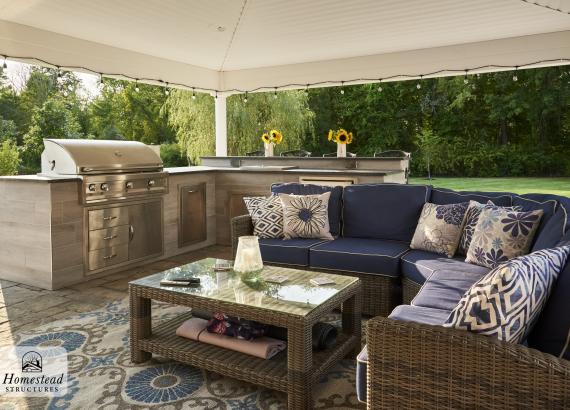 Under the Pavilion of a Outdoor Bar of 20' x 2' Attached Vintage Pavilion with Outdoor Kitchen in Bridgewater, New Jersey