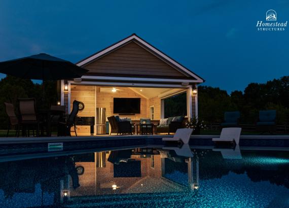 Twilight shot of 20' x 24' Pool House in Burton, OH