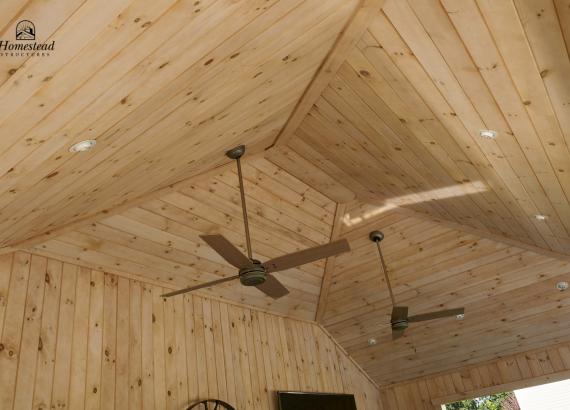 Tongue & Groove Stained Pine Ceiling with Ceiling Fans