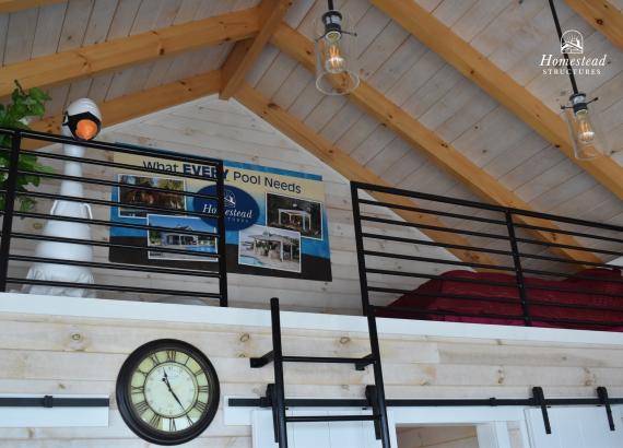 Loft area of 20' x 24' Custom A-Frame Avalon Pool House Display in New Holland, PA
