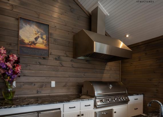 Outdoor Kitchen with Everlast cabinets in a 20' x 25' A-Frame Avalon Pool House with Outdoor Kitchen in Limerick, PA