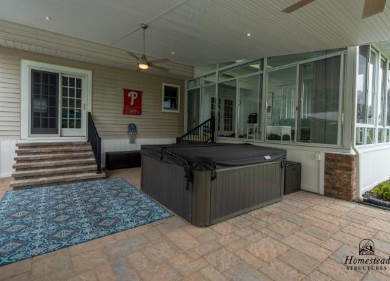 Under the pavilion shot from a 20' x 30' Attached Patio Pavilion with Privacy Screen in Collegeville PA