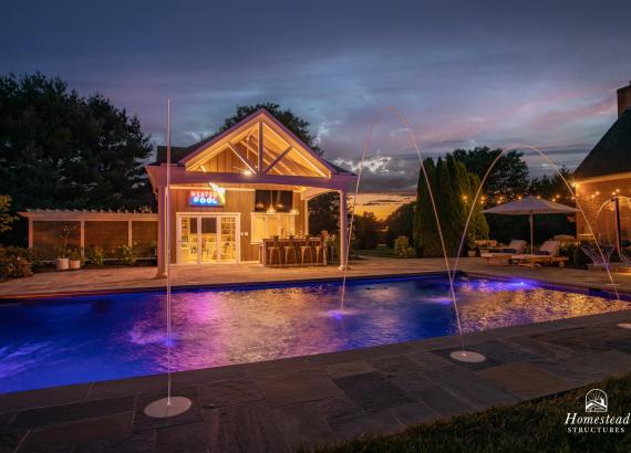 Evening Shot  of Custom 20' x 40' Avalon Pool House in Shenandoah Junction, WV
