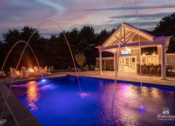 Evening Shot  of Custom 20' x 40' Avalon Pool House in Shenandoah Junction, WV