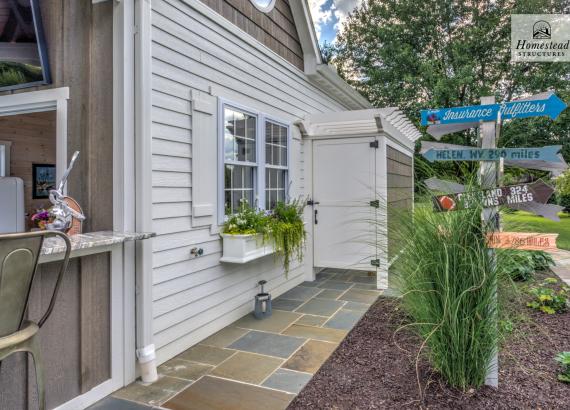 Outdoor shower in Custom 20' x 40' Avalon Pool House with outdoor kitchen in Shenandoah Junction, WV