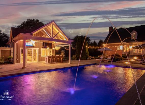 Evening Shot  of Custom 20' x 40' Avalon Pool House in Shenandoah Junction, WV