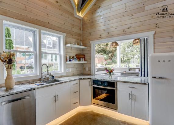Finished Interior of 20' x 40' Custom Avalon Pool House with Outdoor Kitchen & Bar in Shenandoah Junction, WV