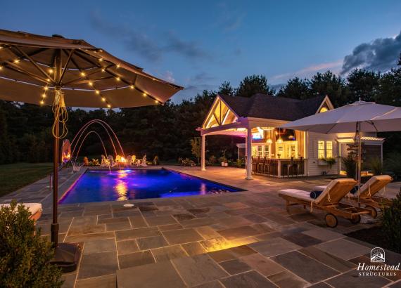 Evening Shot  of Custom 20' x 40' Avalon Pool House in Shenandoah Junction, WV