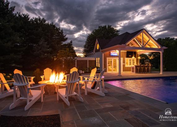 Twilight Shot  of Custom 20' x 40' Avalon Pool House in Shenandoah Junction, WV