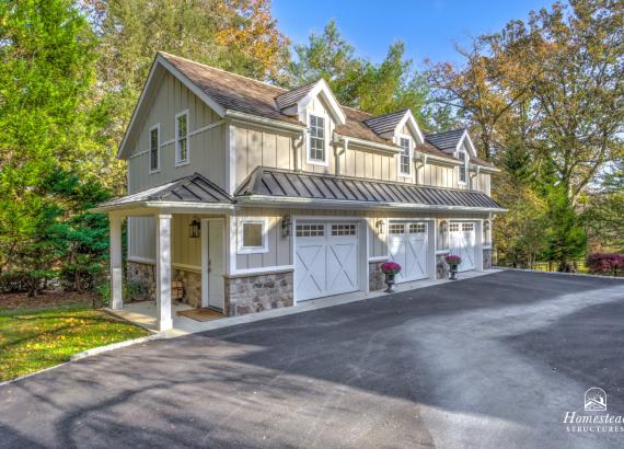 Exterior photo of a 21' x 43' 3-Car Garage in Wayne PA with gym and living space