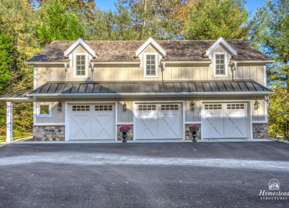 Exterior photo of front 21' x 43' 3-Car Garage in Wayne PA with 2nd floor Gym & Living Space