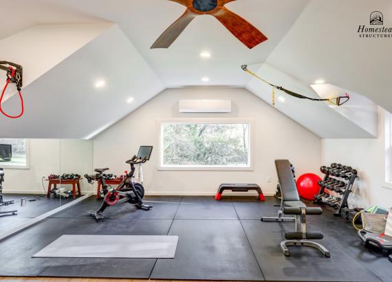 Interior photo of gym space in 21' x 43' 3-Car Garage in Wayne PA with 2nd floor Gym & Living Space