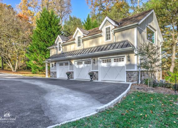 Exterior photo of a 21' x 43' 3-Car Garage in Wayne PA with gym and living space