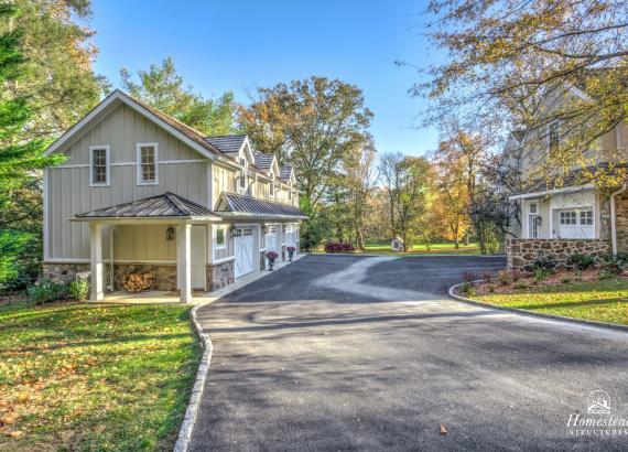 Exterior shot of 21' x 43' 3-Car Garage in Wayne PA with 2nd floor Gym & Living Space