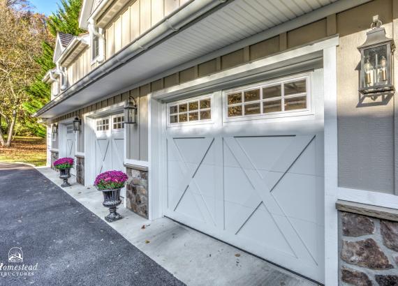 Close up photo of garage doors on 21' x 43' 3-Car Garage in Wayne PA with gym and living space