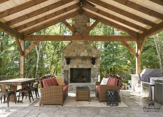 22' x 22' Timber Frame Pavilion with Bar & Fireplace in Newtown, PA