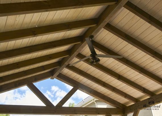 Ceiling of 22' x 22' Timber Frame Pavilion with Bar & Fireplace in Newtown, PA