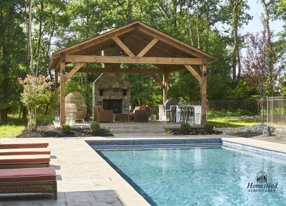 22' x 22' Timber Frame Pavilion with Bar & Fireplace in Newtown, PA