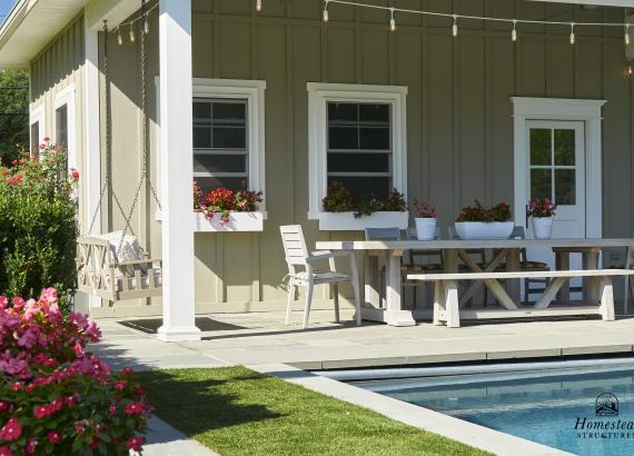 Detail shot of 22' x 24' Hip Roof Avalon Pool House in Bryn Mawr, PA