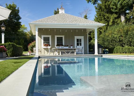 Exterior view of 22' x 24' Hip Roof Avalon Pool House in Bryn Mawr, PA