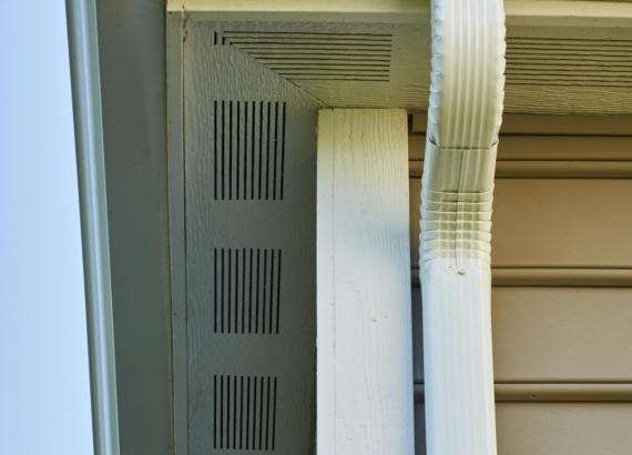 Detail shot of gutters on 22' x 24' Classic 2-Car Attached Garage with Stone Veneer in Clarkesville