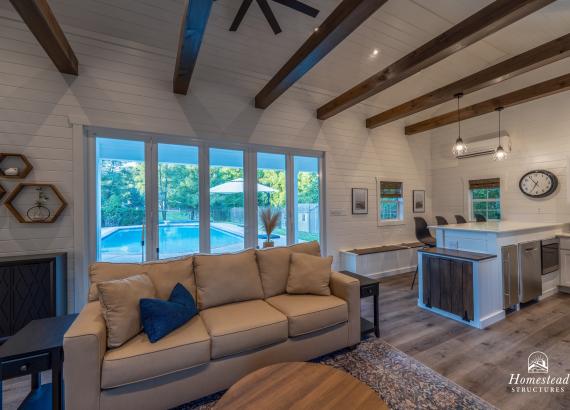 Interior shot of 22' x 34' Custom A-Frame Pool House in Glenmoore, PA