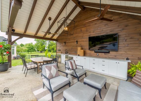 Under Pavilion shot of 24' x 14' Timber Frame Belmar Pavilion in Phoenixville PA 