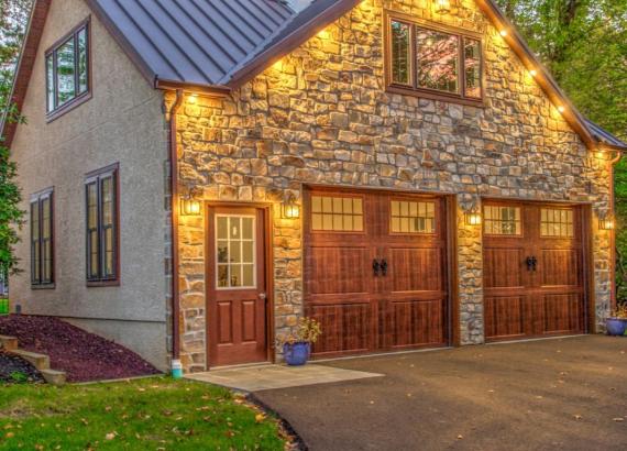 Twilight photo of 24' x 30' Custom 2-Car Garage with Cathedral Ceilings in New Hope PA