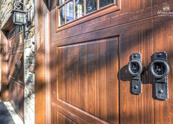 Close up of custom garage doors on a 24' x 30' Custom 2-Car Garage with Cathedral Ceilings in New Hope PA