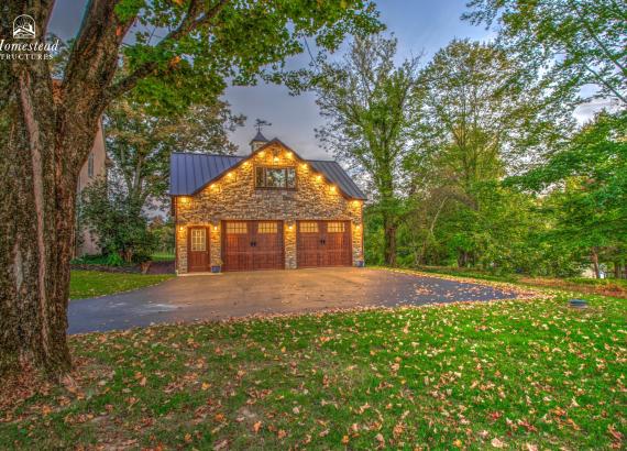 Exterior Twilight photo of 24' x 30' Custom 2-Car Garage with Cathedral Ceilings in New Hope PA