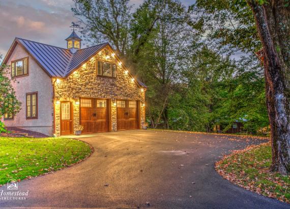 Exterior Twilight photo of 24' x 30' Custom 2-Car Garage with Cathedral Ceilings in New Hope PA