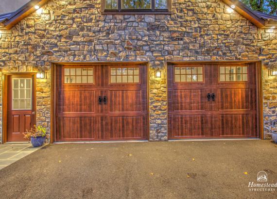 Exterior Twilight photo of 24' x 30' Custom 2-Car Garage with Cathedral Ceilings in New Hope PA